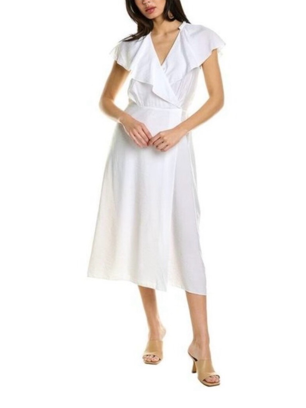 Vince Braid Trim Flutter Sleeve Midi Wrap Dress